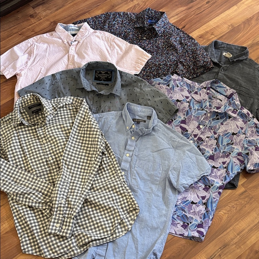 Set of 7 Men’s Button Down Shirts (6 Short, 1 Long), Various Brands l Size S
